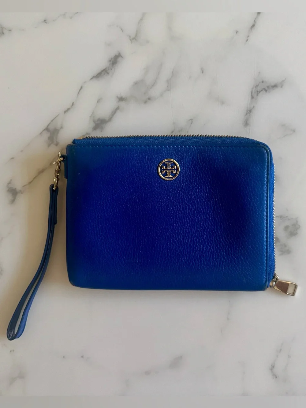 Tory Burch Blue Leather Zip Clutch/Pouch with Logo